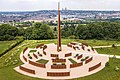 Aerial view of the Memorial Spire and Walls overlooking Lincoln Cathedral