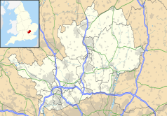 Mapa konturowa Hertfordshire, na dole znajduje się punkt z opisem „South Mimms”