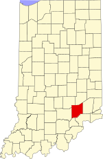 Map of Indiana highlighting Jennings County