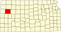 Harta statului Kansas indicând comitatul Logan