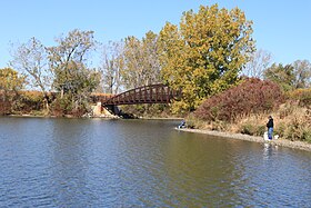 Pedestrian bridge over lagoon