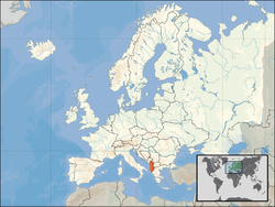 Location of ಅಲ್ಬೇನಿಯ (orange) in Europe (white)  –  [Legend]