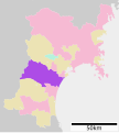 Sendai's location in Miyagi Prefecture, Japan.