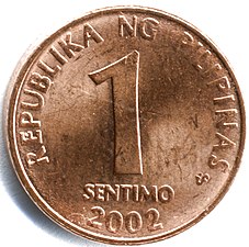 1 sentimo coin (2002), from the BSP series