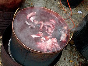 Octopus cooking in a pot
