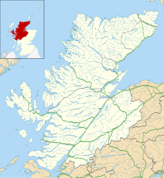 Mapa konturowa Highland, blisko centrum na prawo znajduje się punkt z opisem „Inverness”