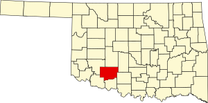 Map of Oklahoma highlighting Comanche County