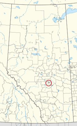 A map of the province of Alberta showing 80 counties and 145 small Indian reserves. One is highlighted with a red circle.