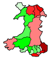 Mwyafrifoedd a bleidleisiodd o blaid neu yn erbyn datganoli yn refferendwm 1997     Y bleidlais o blaid     Y bleidlais yn erbyn