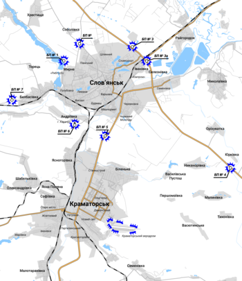 Карта околиць Слов'янська з блокпостами ЗСУ