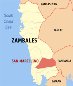 Mapa de Zambales con San Marcelino resaltado