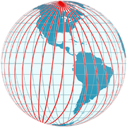 Blick auf −90° geographischer Länge