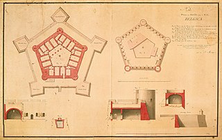 Map and elevation of Fort Belgica on Banda Neira