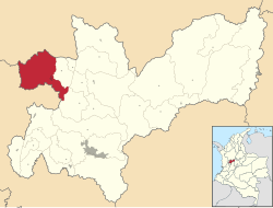 Location of the municipality and town of Riosucio in the department of Caldas