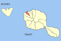 Papeete komününün Tahiti adasındaki konumu