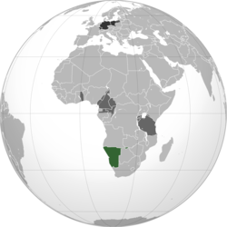 Green: German South West Africa Dark Grey: Other German possessions Black: German Empire Note: The historical extent of German territories are depicted over present-day political borders.