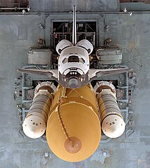 Space Shuttle Atlantis (STS-79) atop an MLP (and crawler beneath)