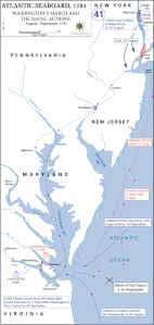 Mapa de la costa oriental que mostra els moviments navals abans del setge