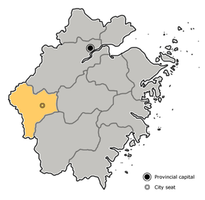 Quzhou is highlighted on this map