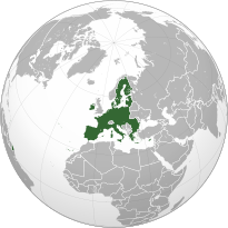 Globe projection with the European Union in green