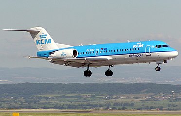 KLM Cityhopper Fokker 70 lands at Bristol International Airport, England