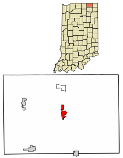 Location of Lagrange in LaGrange County, Indiana.