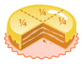 Image 5A cake with one quarter (one fourth) removed. The remaining three fourths are shown by dotted lines and labeled by the fraction ⁠1/4⁠ (from Fraction)