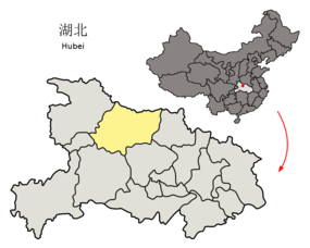 Xiangyangs läge i Hubei, Kina.