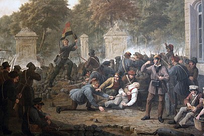 Assault on the Park of Brussels, a scene from the Belgian Revolution (Constantinus Fidelio Coene, 1830)