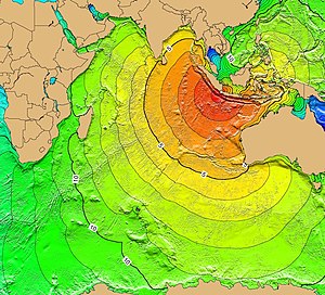 Mapa tsunami po výbuchu sopky Krakatoa