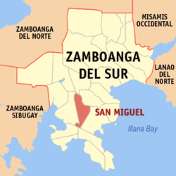 Map of Zamboanga del Sur with San Miguel highlighted