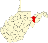 Map of West Virginia highlighting Grant County