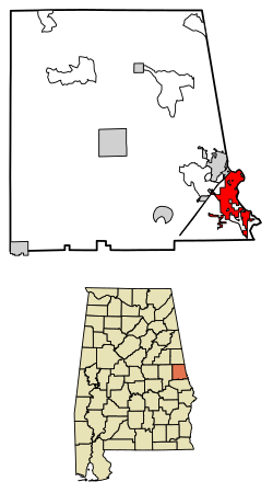 Location of Valley in Chambers County, Alabama.