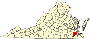 Map of Virginia highlighting Isle of Wight County