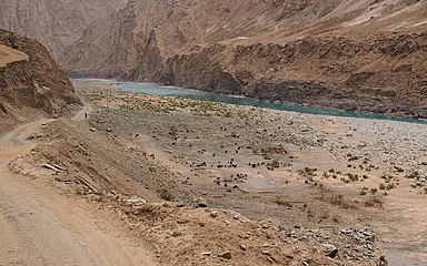 Sheep on the bank of the Yarkand River