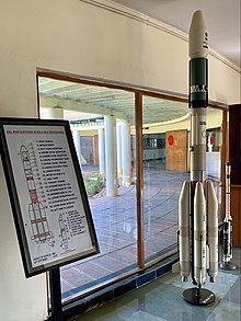 Rocket model on display with information board