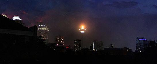 Calgary Tower – With flame lit. Canada Day at dusk, 2012