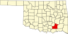 Harta statului Oklahoma indicând comitatul Atoka