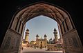 A view of the mosque through an archway