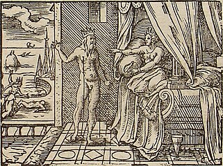 Ceyx/ Morpheus appears to Alcyone, engraving by Virgil Solis for Ovid's Metamorphoses Book XI, 650–749.