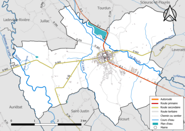 Carte en couleur présentant le réseau hydrographique de la commune