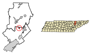 Location of Rocky Top in Anderson and Campbell counties, Tennessee.