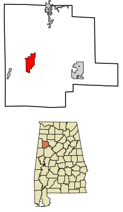 Location of Fayette in Fayette County, Alabama.