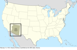 Map of the change to the United States in central North America on February 14, 1912