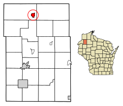 Location of Minong in Washburn County, Wisconsin.