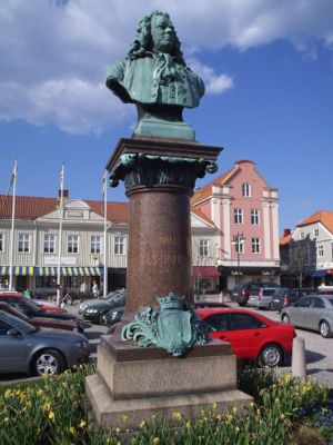 Statue of Jonas Alströmer located at "Stora Torget" in Alingsås.