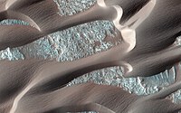 Dunes in Nili Patera, showing wind-created ripples and an avalanche on the lee side of the centre dune