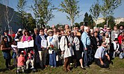 A gathering of Holocaust survivors and their Polish rescuers in Łódź, Poland