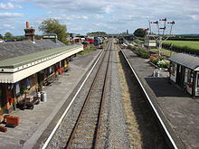 Two railway platforms, only one of which is served by a track