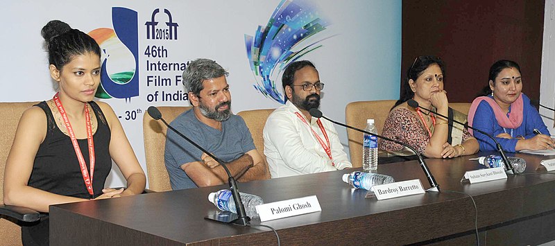 The Director of ‘ONYO OPALAA’ Satarupa Sanyal, the Director of ‘NACHOM-IA KUMPASAR’ Bardroy Barretto, the Director of ‘KOTI’, Suhaas Surykant Bhosale and Actress, Palomi Ghosh addressing a press conference.jpg